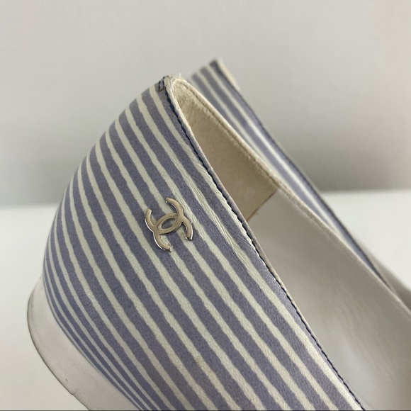 Chanel Cruise Pinstriped Pointed Toe Flats 37 - Picture 9 of 9